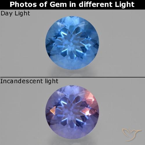 10.94ct Naturale Blu medio Fluorite che cambia colore, Rotondo, VS
