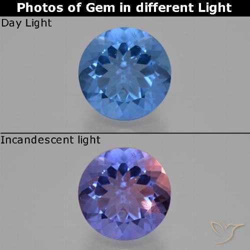 11.06ct Naturale Blu Navy Intenso Fluorite che cambia colore, Rotondo, VS