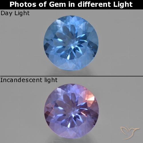 11.45ct Naturale Blu acceso Fluorite che cambia colore, Rotondo, VS