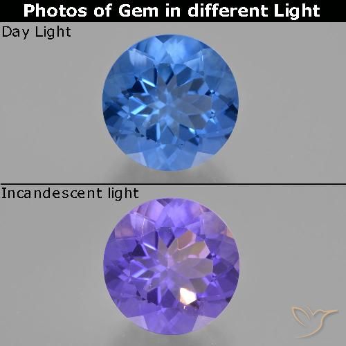12.13ct Naturale Blu acceso Fluorite che cambia colore, Rotondo, VS