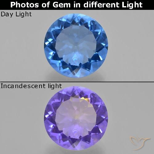 12.64ct Naturale Blu acceso Fluorite che cambia colore, Rotondo, VS