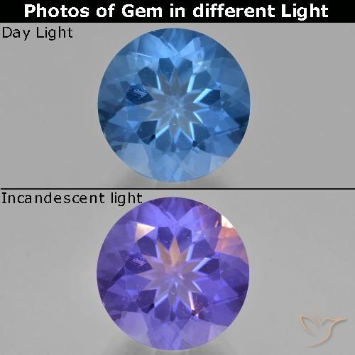 14.01ct Naturale Blu acceso Fluorite che cambia colore, Rotondo, VS