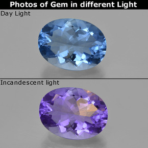 Fluorite che cambia colore Dal viola al blu naturale da 20.45 ct, Taglio ovale, VS