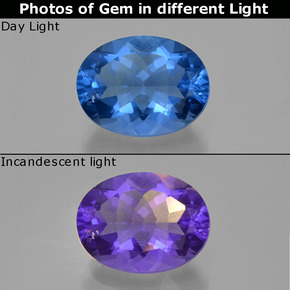 Fluorite cangiante naturale blu da 22,67 ct, taglio ovale, VS