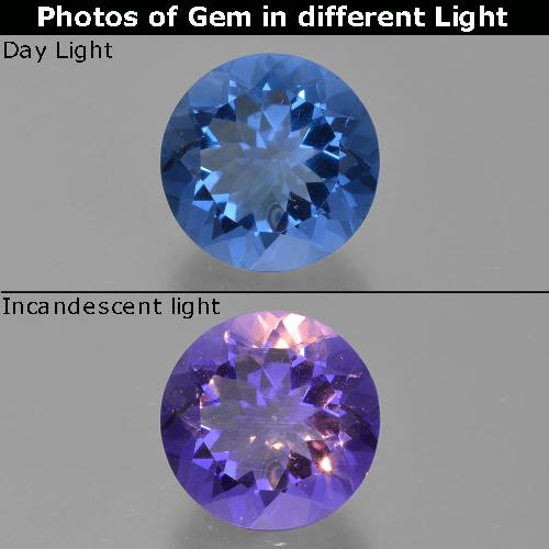 Fluorite cangiante blu scuro naturale da 12,60 ct, taglio rotondo, VS