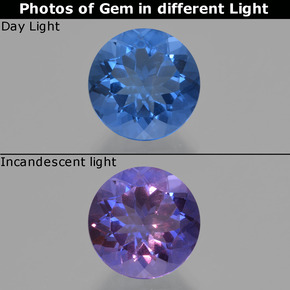 Fluorite che cambia colore Blu Navy Intenso naturale da 11.19 ct, Taglio rotondo, VS