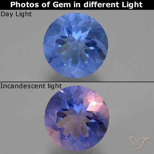 14.16ct Naturale Blu acceso Fluorite che cambia colore, Rotondo, VVS-VS