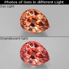 Granato cangiante Color rosa naturale da 1.25 ct, Forma a pera, VVS-VS
