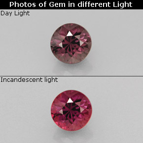 Granato cangiante Viola a rosso-rosa naturale da 0.66 ct, Taglio rotondo, VS