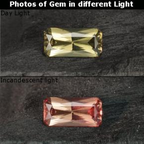 Granato cangiante naturale giallo da 0,74 ct, taglio smeraldo, VS