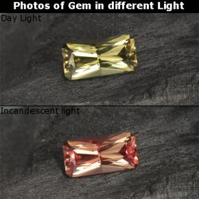 Granato cangiante naturale giallo da 0,76 ct, taglio smeraldo, VS