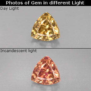 Granato cangiante Marrone verdastro a rosa rossa naturale da 0.71 ct, Taglio trillion, VS