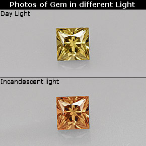 Granato cangiante Marrone verdastro a arancio naturale da 0.55 ct, Quadrato, VVS-VS