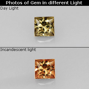 Granato cangiante naturale multicolore da 0,54 ct, quadrato, VS