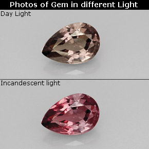 Granato cangiante dal rosa brunastro al rosso naturale da 1,43 ct, taglio a pera, VS
