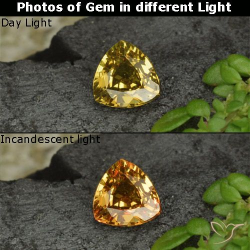Granato cangiante naturale giallo da 0,61 ct, trillion, VS