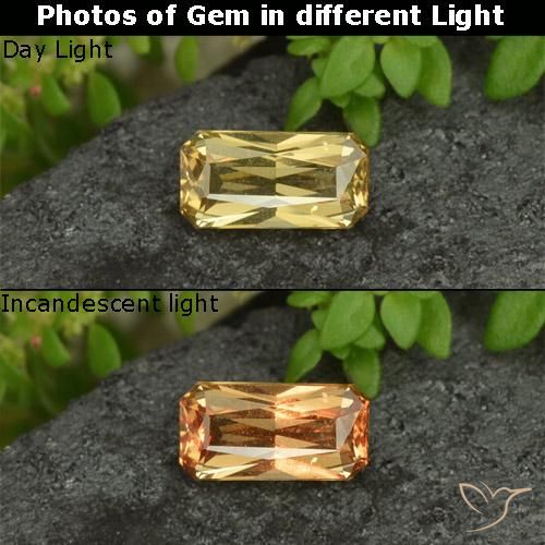 0.73ct Naturale Giallo pallido Granato cangiante, Taglio smeraldo, VVS