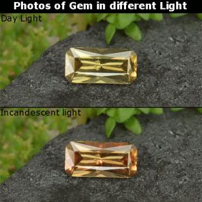 Granato cangiante Giallo dorato naturale da 0.61 ct, Taglio smeraldo, VS