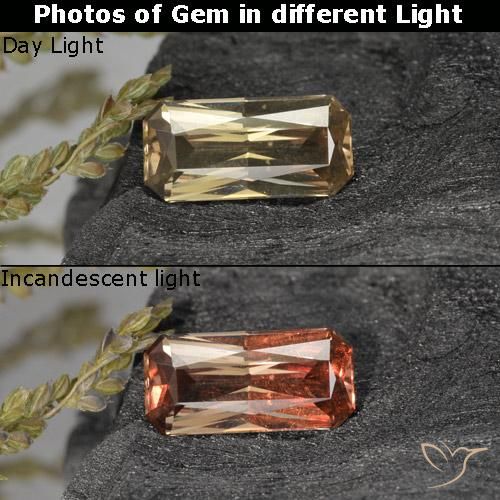 0.61ct Naturale Oro Granato cangiante, Taglio smeraldo, VVS-VS