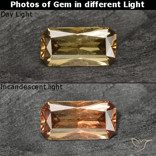 Granato cangiante naturale dorato da 0,63 ct, taglio smeraldo, VVS-VS