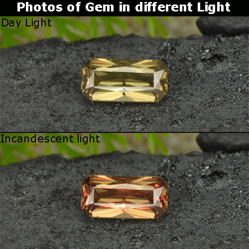 Granato cangiante naturale giallo da 0,78 ct, taglio smeraldo, VVS-VS