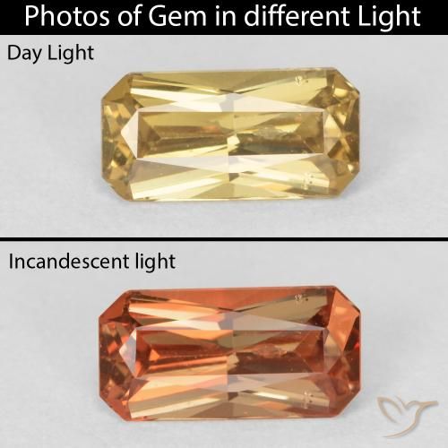 Granato cangiante naturale giallo da 0,67 ct, taglio smeraldo, VS