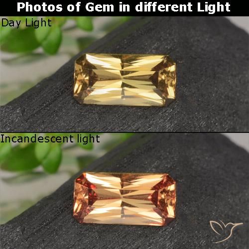 0.69ct Naturale Marrone dorato Granato cangiante, Taglio smeraldo, VS