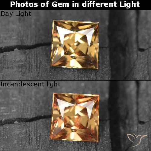 Granato cangiante naturale dorato da 0,58 ct, quadrato, VVS-VS