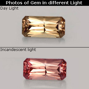 Granato cangiante naturale cangiante da 0,76 ct, taglio smeraldo, VS