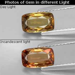 Granato cangiante naturale dorato da 1,11 ct, taglio a cuscino, VVS-VS