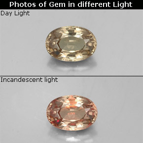 Granato cangiante naturale giallo da 0,62 ct, taglio ovale, VS