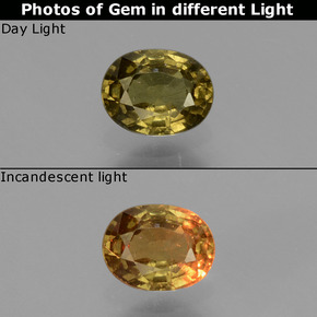 Granato cangiante naturale giallo da 0,62 ct, taglio ovale, VS
