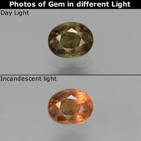 Granato cangiante naturale giallo da 0,57 ct, taglio ovale, VS