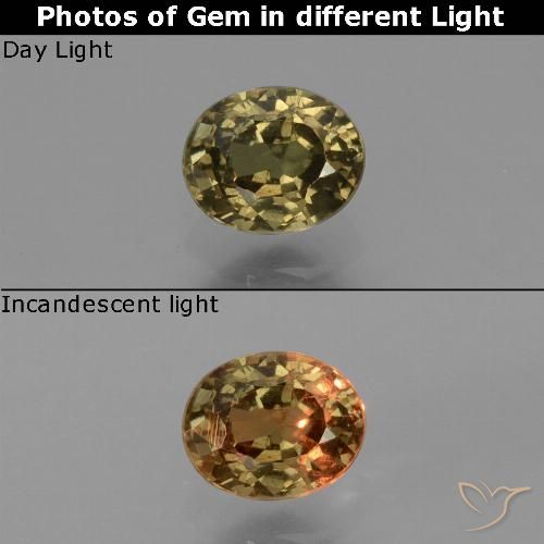 Granato cangiante naturale giallo da 0,65 ct, taglio ovale, VS