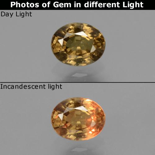 Granato cangiante naturale giallo da 0,65 ct, taglio ovale, VS