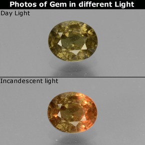 Granato cangiante naturale giallo da 0,66 ct, taglio ovale, VS