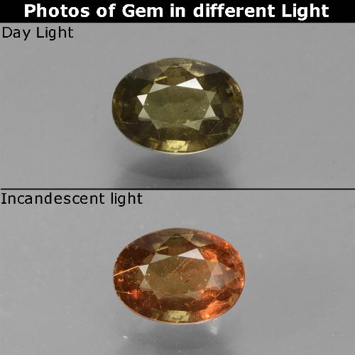 Granato cangiante naturale giallo da 0,69 ct, taglio ovale, VS