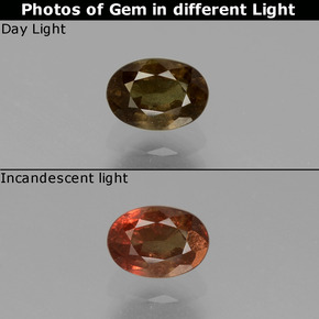 Granato cangiante Verde a Rosso-Rosa naturale da 0.74 ct, Taglio ovale, VS