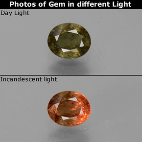 Granato cangiante Verde a Rosso-Rosa naturale da 0.65 ct, Taglio ovale, VS