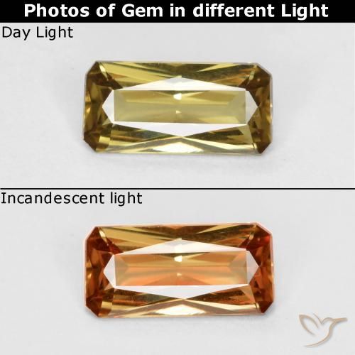 0.60ct Naturale Giallo dorato Granato cangiante, Taglio smeraldo, VS