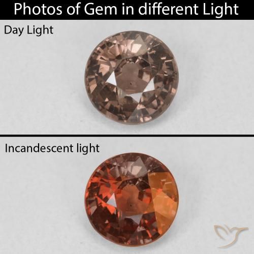 1.29ct Naturale Marrone Chiaro Medio Granato cangiante, Rotondo, VS