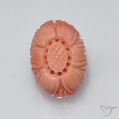 Corallo salmon pink   naturale da 3,81 ct, taglio fiore, opaco