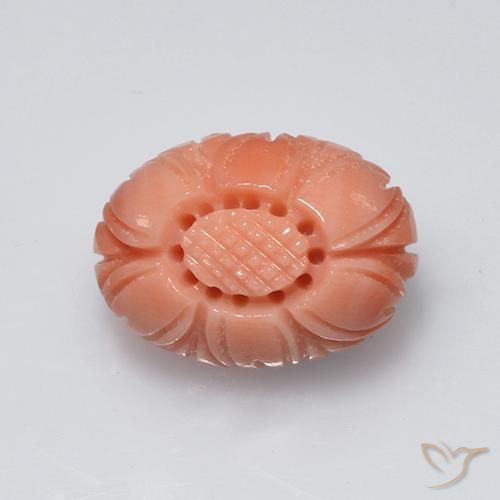 Corallo salmon pink   naturale da 3,81 ct, taglio fiore, opaco