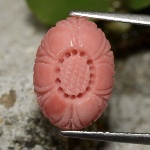 Corallo naturale rosso da 3,67 ct, taglio fiore, opaco