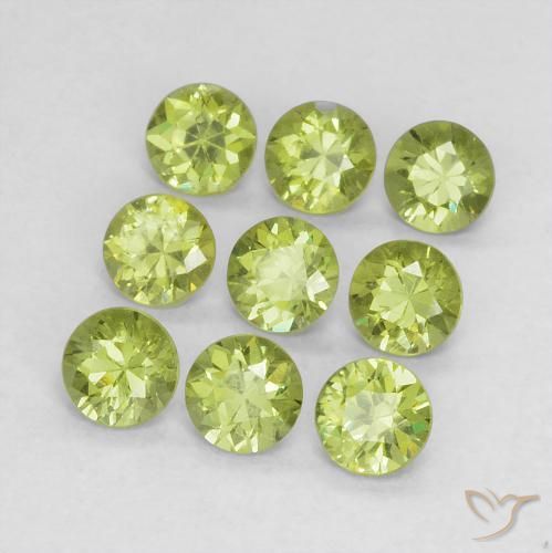 Gemme di Granato demantoide Verde giallastro naturale da 1.41 ct, Rotondo, VS