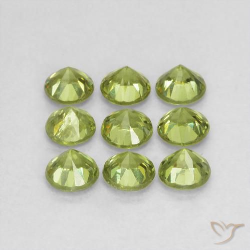 Gemme di Granato demantoide Verde giallastro naturale da 1.41 ct, Rotondo, VS