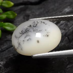Agata dendritica Nero bianco naturale da 3.70 ct, Taglio ovale, Traslucido