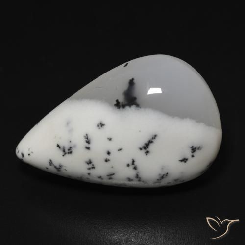 11.43ct Naturale bianco con nero Agata dendritica, Forma a pera, Traslucido