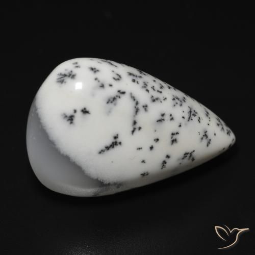 Agata dendritica bianco con nero naturale da 11.43 ct, Forma a pera, Traslucido