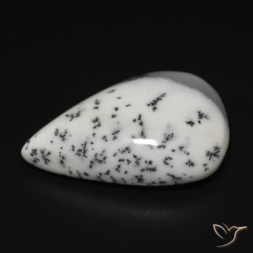 Agata dendritica bianco con nero naturale da 11.43 ct, Forma a pera, Traslucido